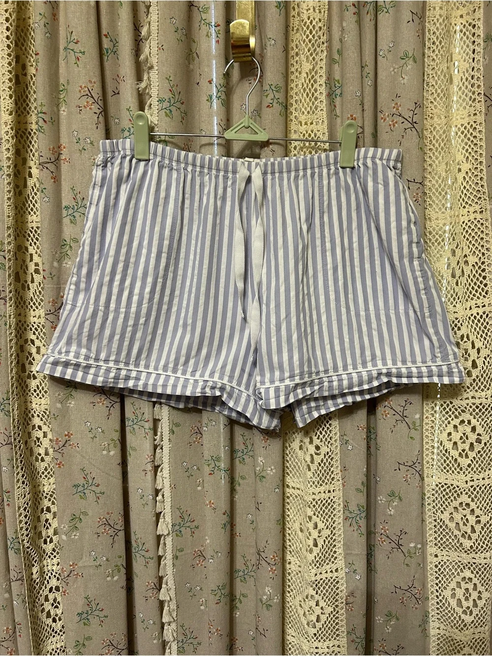 BedHead Pajama‎ Shorts Large Blue White Stripe Organic Cotton Sleep Lounge